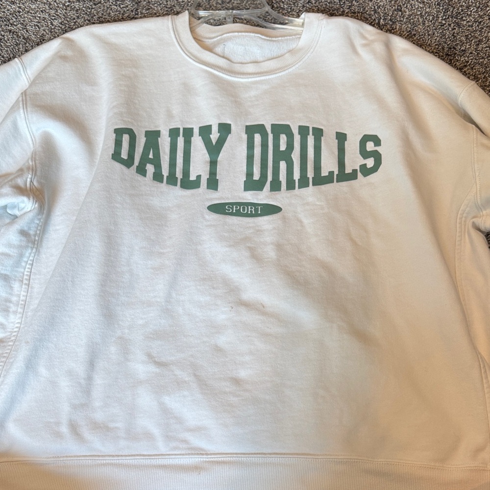 Daily Drills White Sweatshirt with Green Print
